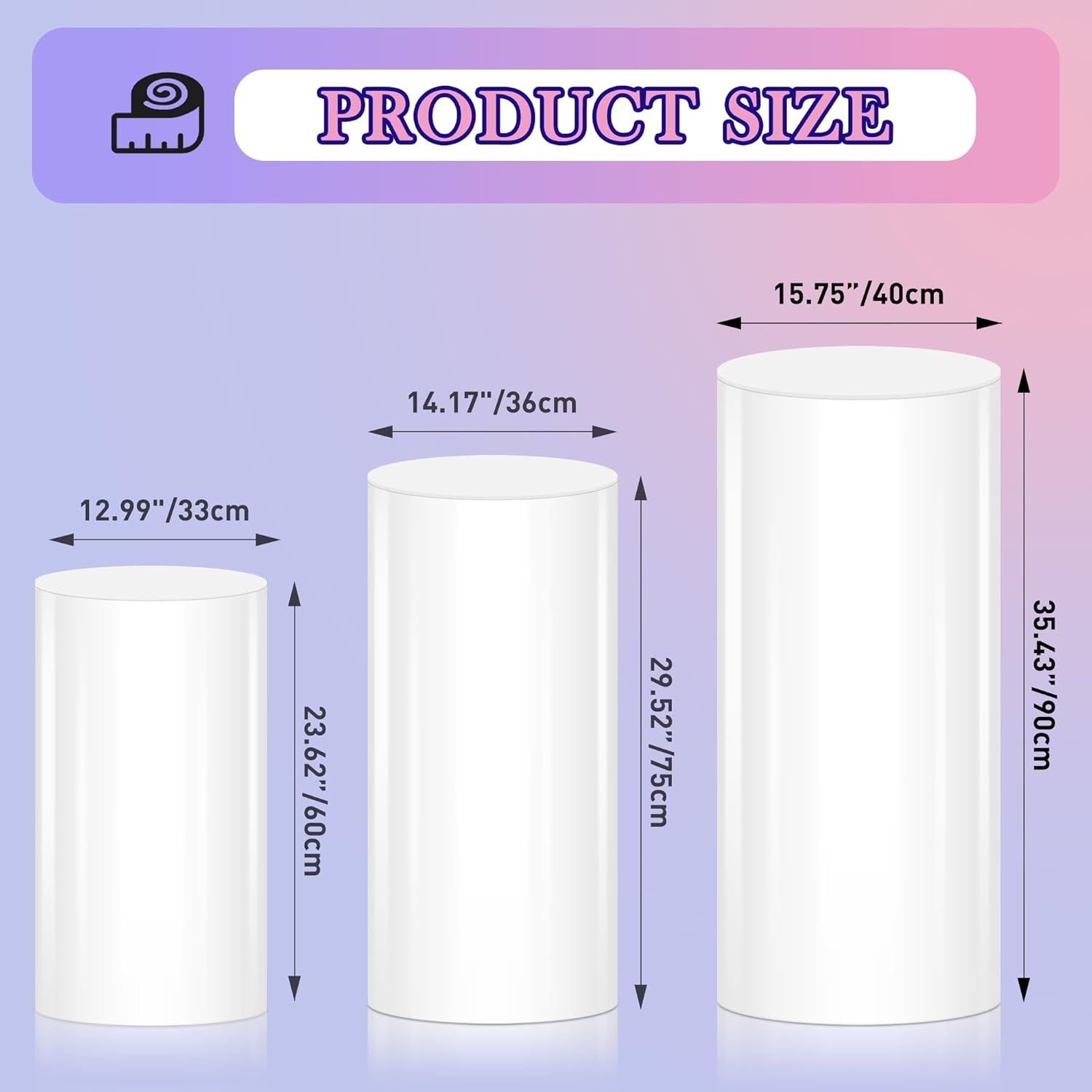 White Cylinder Stands for Party 3Pcs Round Pedestal Stand for Events