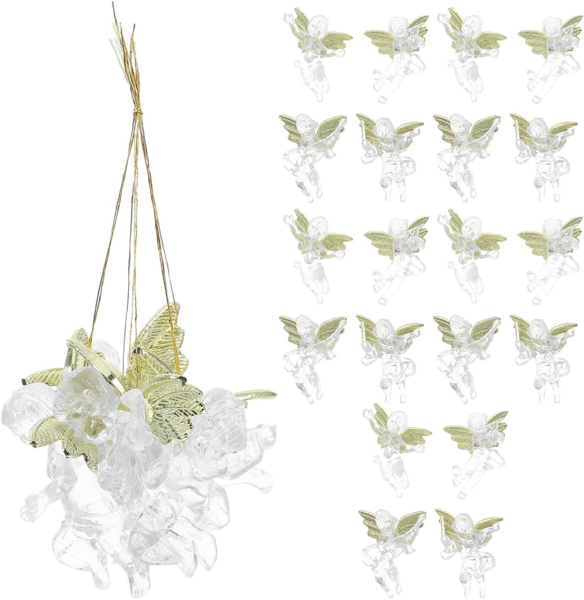 PRETYZOOM 24pcs Crystal Clear Christmas Angel Ornaments with Gold Wings