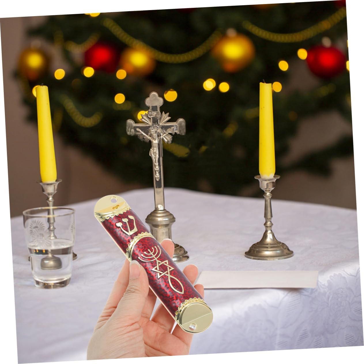 2 Sets Elegant Metal Mezuzah with Scroll for Jewish Home Blessing
