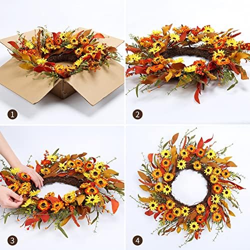 GAOMON 20 Inch Artificial Fall Floral Wreath