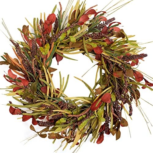 TEMPUS 20 Inch Autumn Red Leaf Wreath