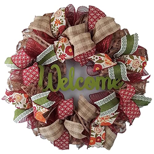 Elegant Burgundy Welcome Wreath for Front Door