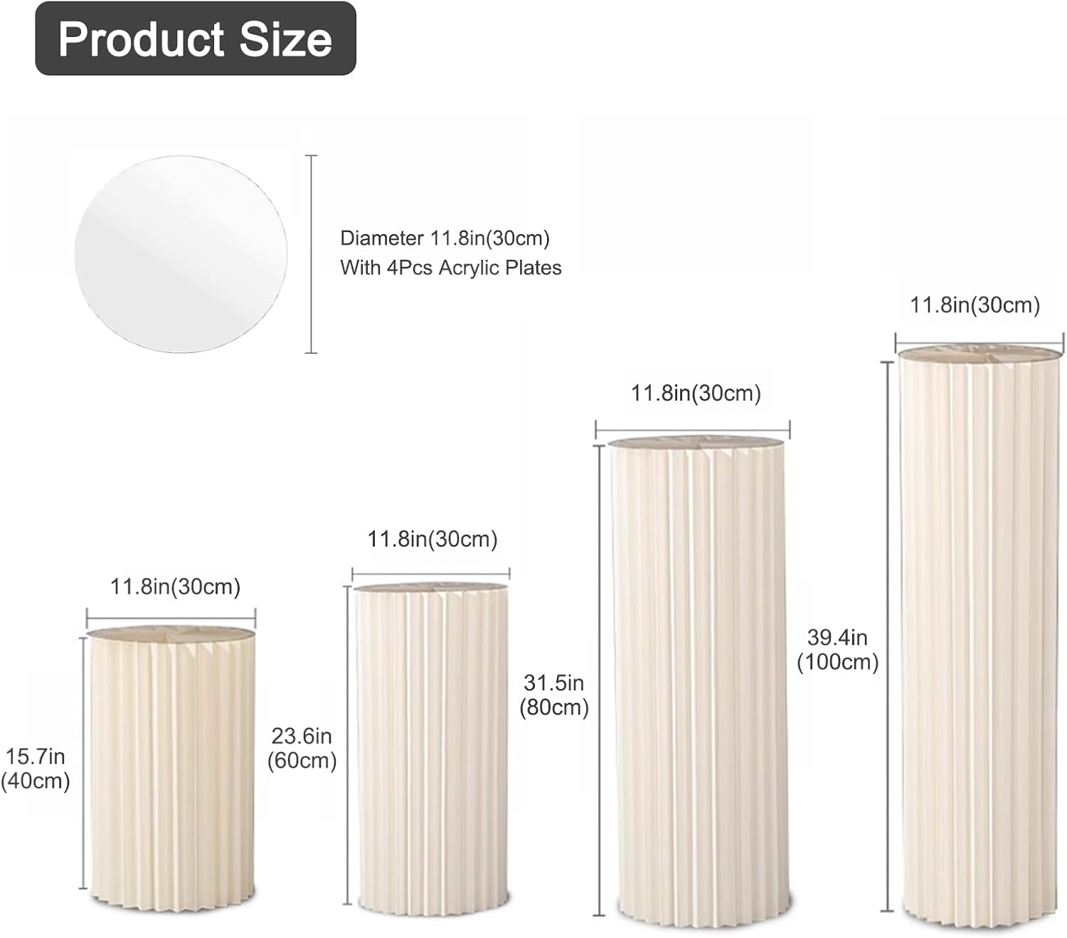 4Pack Cylinder Pedestal Stand for Dessert Display