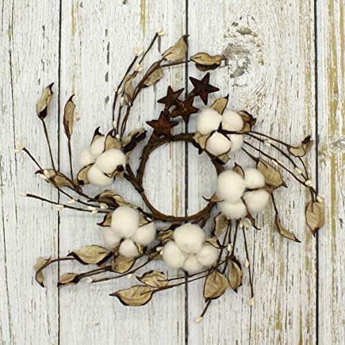 Rustic Pod Wreath with Autumn Leaves and Barn Stars 9 Inch