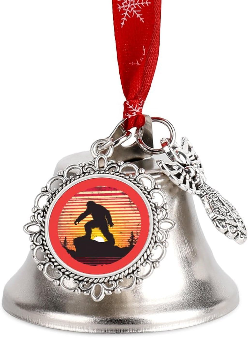Vintage Bigfoot Silhouette Christmas Hanging Bell Ornament