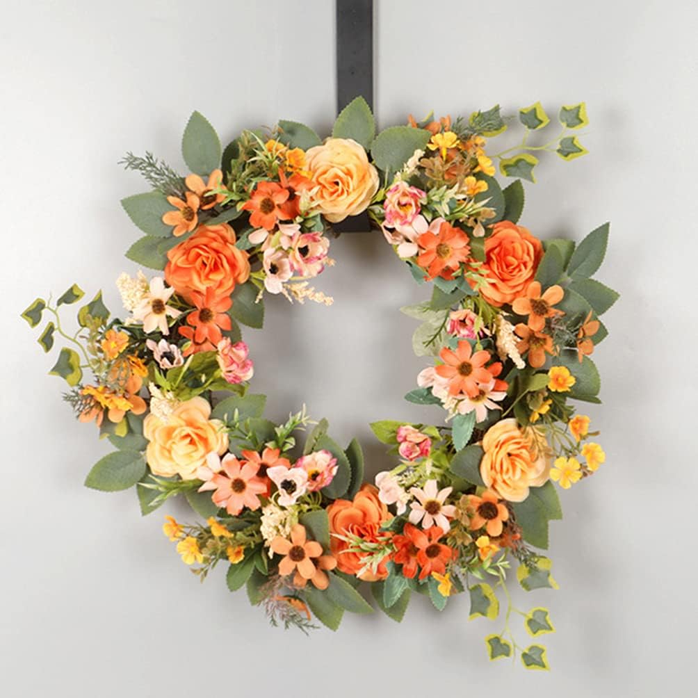 ABOOFAN Artificial Peony Wreath with Daisies and Green Leaves