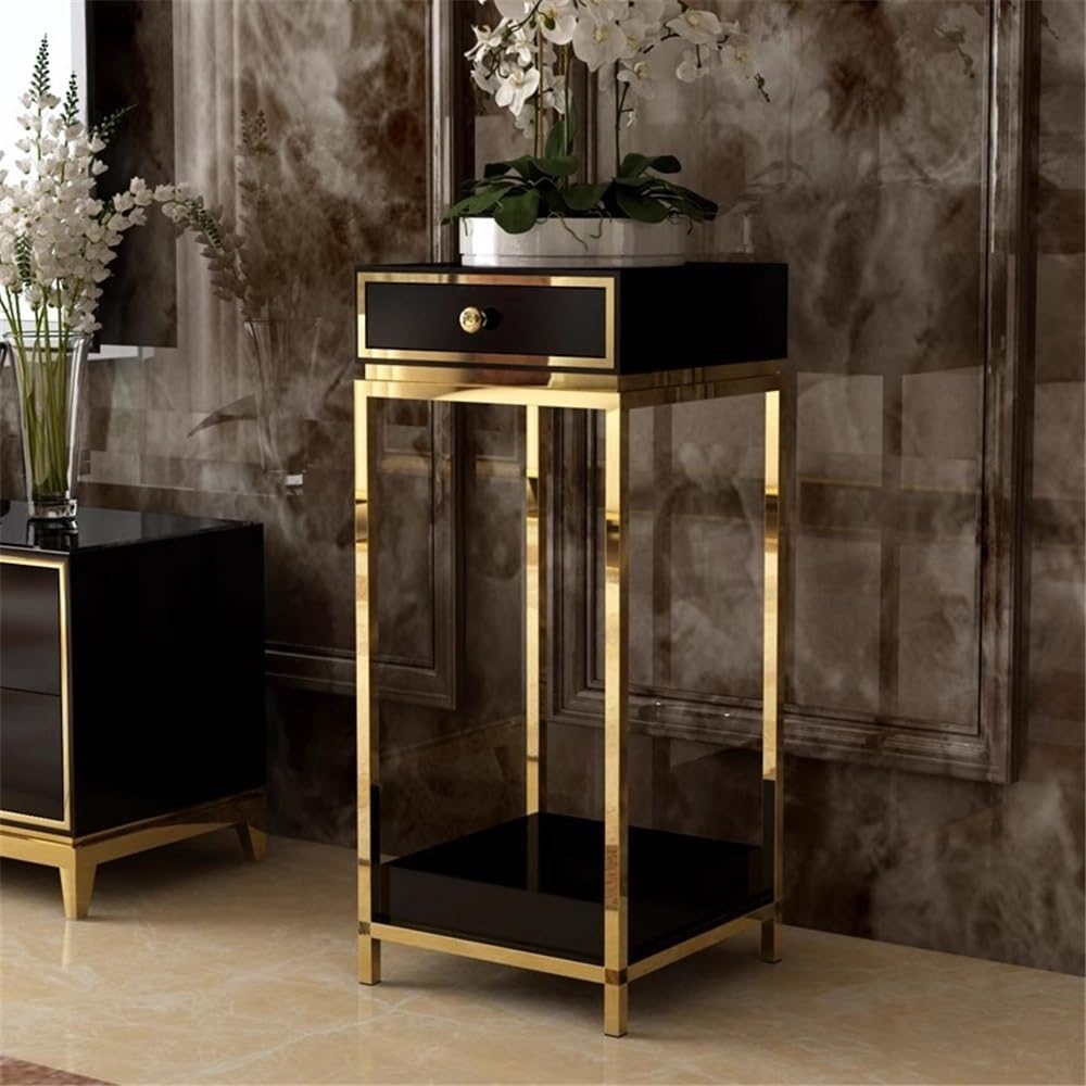 Modern Stainless Steel Bonsai Base Pedestal Stand with Drawer