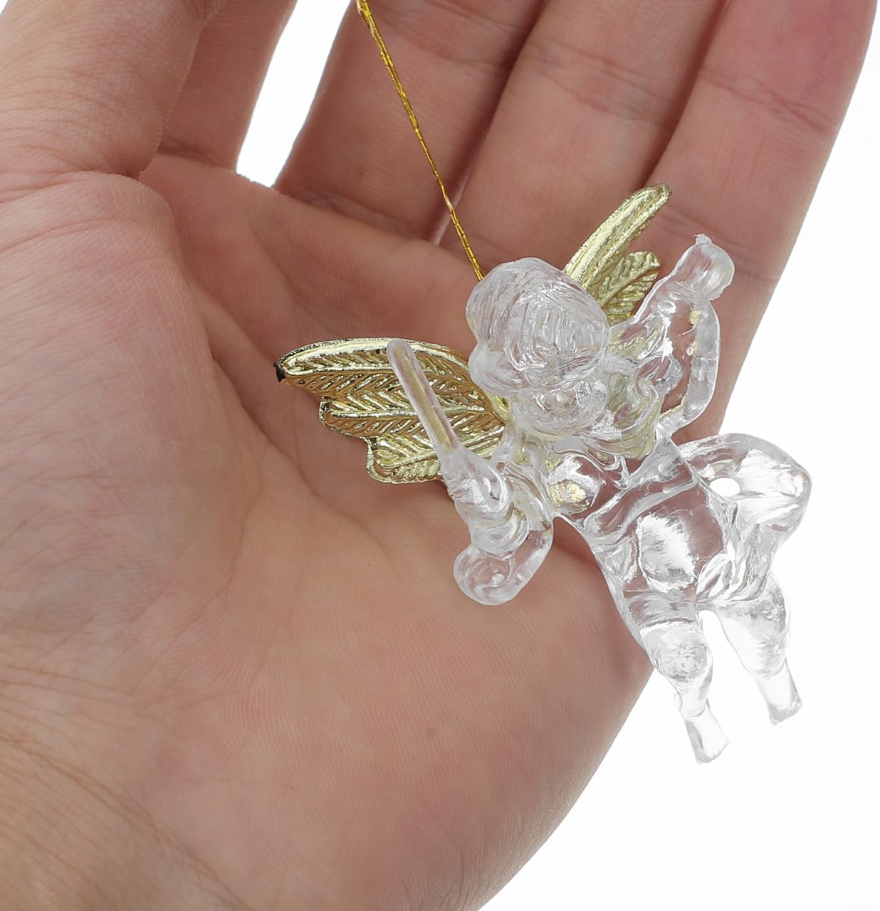 PRETYZOOM 24pcs Crystal Clear Christmas Angel Ornaments with Gold Wings