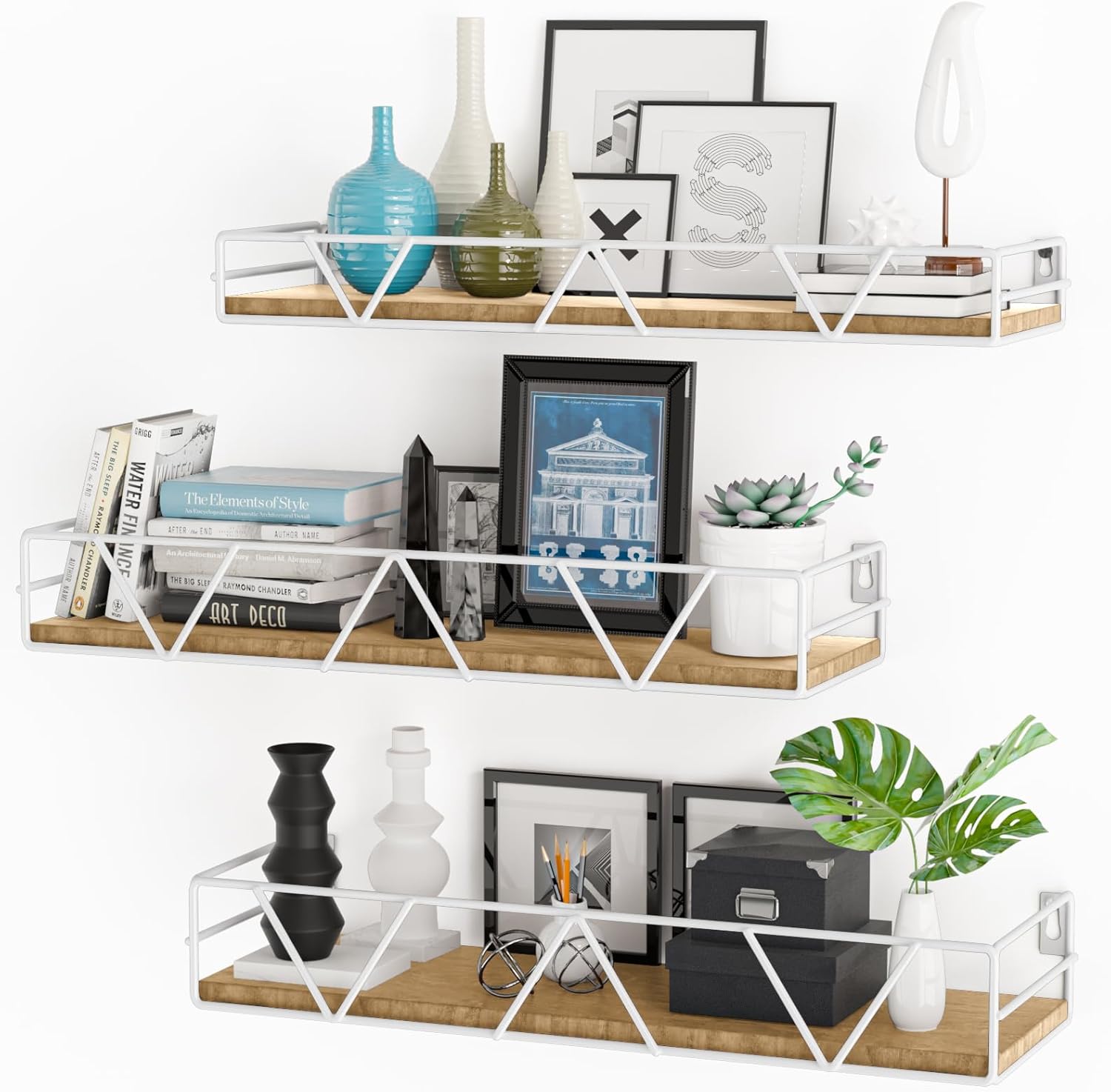3 Piece Floating Wall Shelves Set White Farmhouse Style