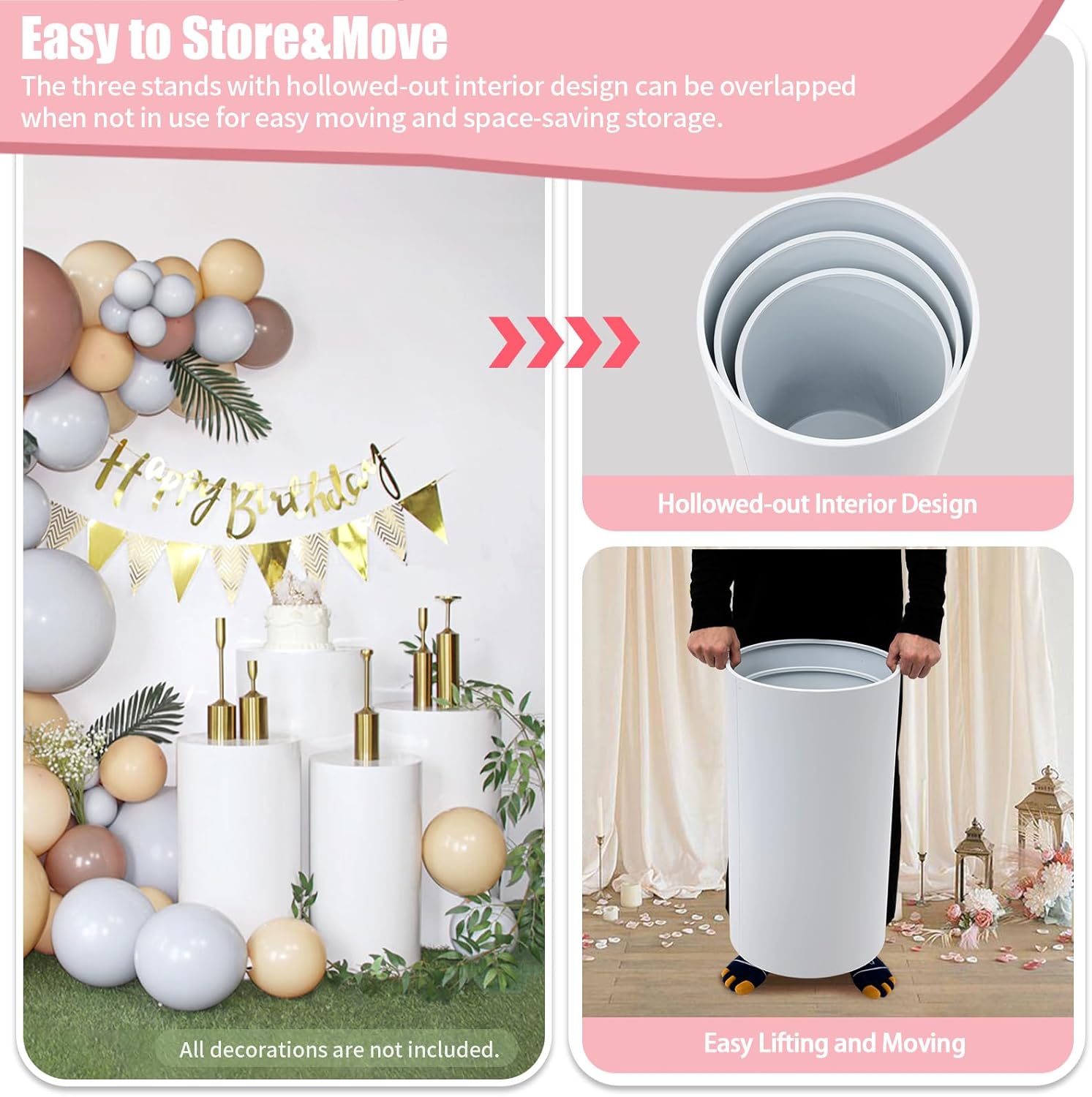 3Pcs Cylinder Pedestal Stands for Parties and Events
