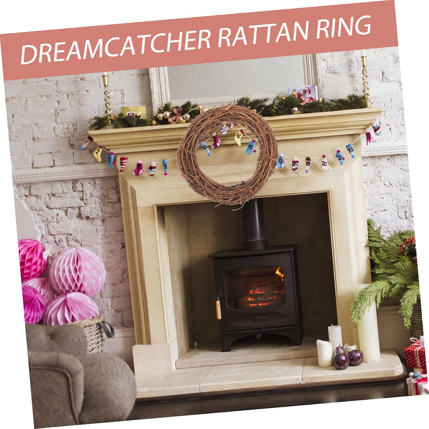 Unomor 5pcs Woven Rattan Wreath for Home Decor