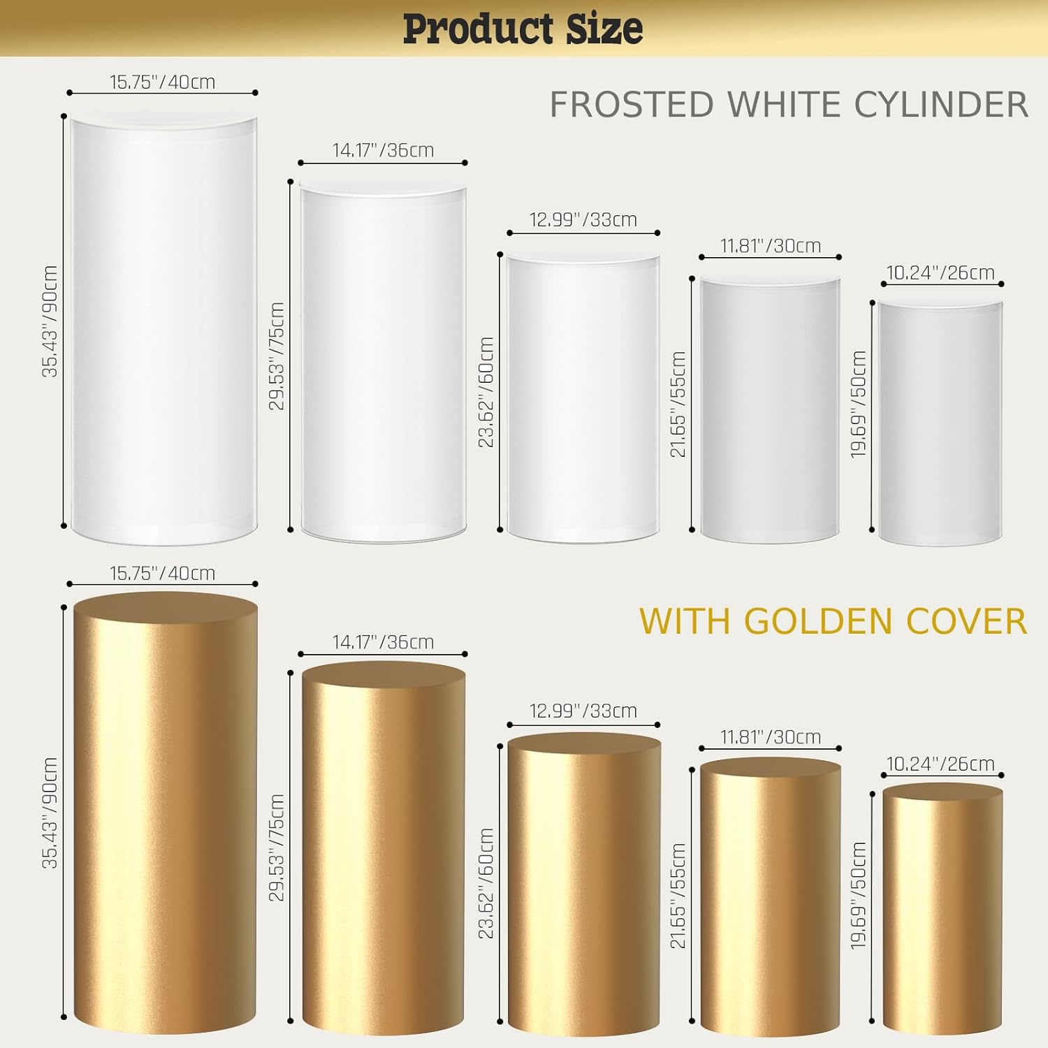 Set of 5 Frosted Acrylic Pedestal Stands with Gold Covers