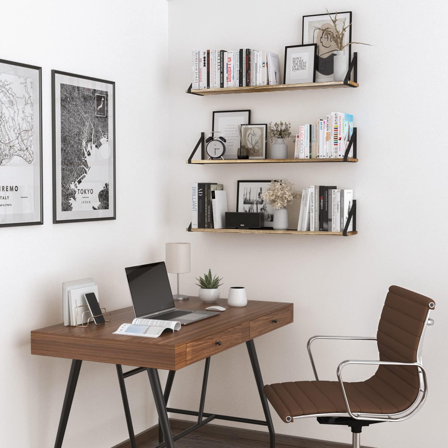 Wallniture Bora 36 Inch Floating Bookshelf Set of 3