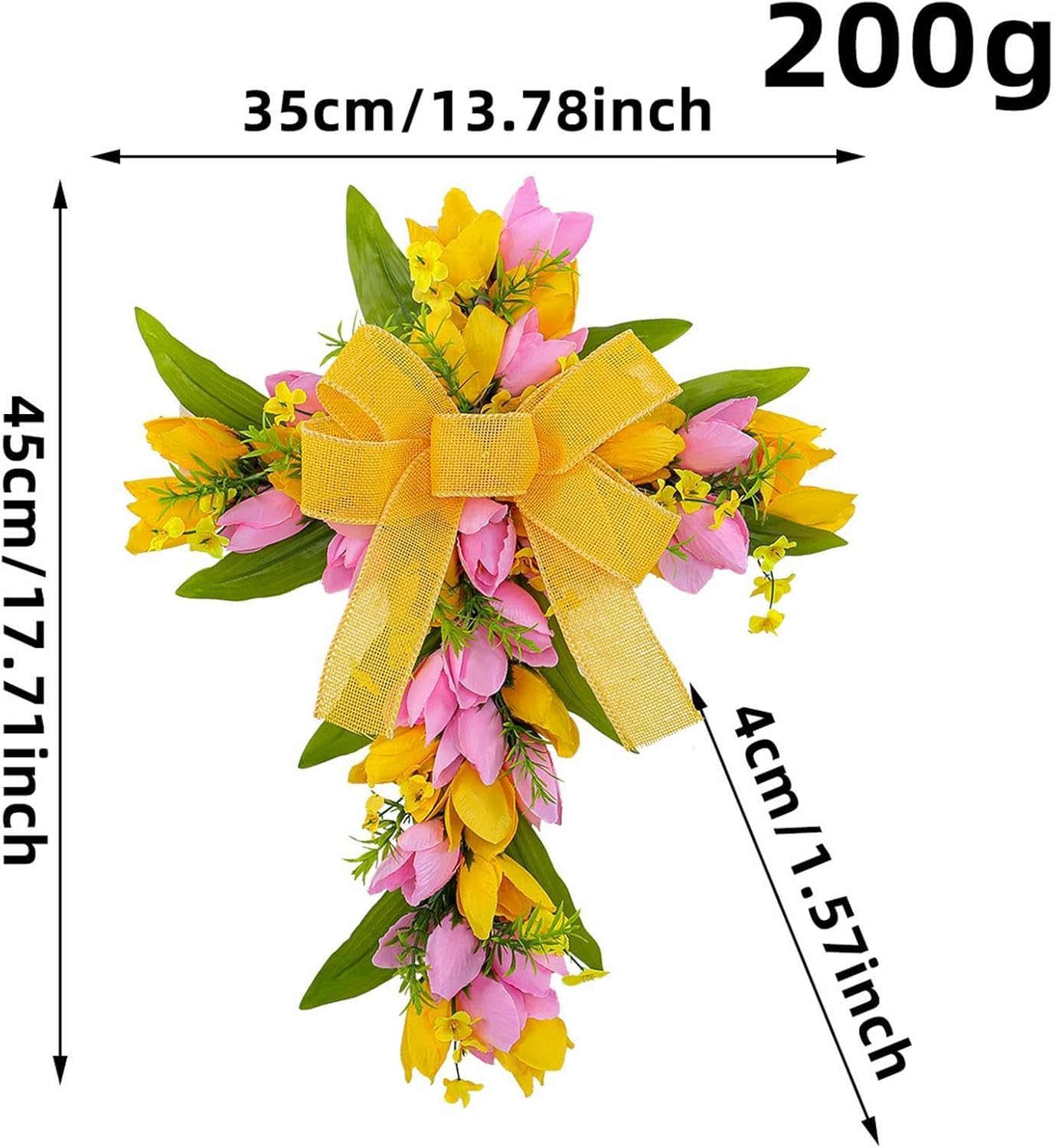 Easter Cross Wreath Artificial Flower Garland Spring Door Wreath Pink Yellow Tulip
