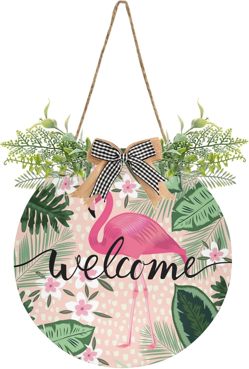 Xigua Tropical Pink Flamingo Welcome Sign Front Door Decor