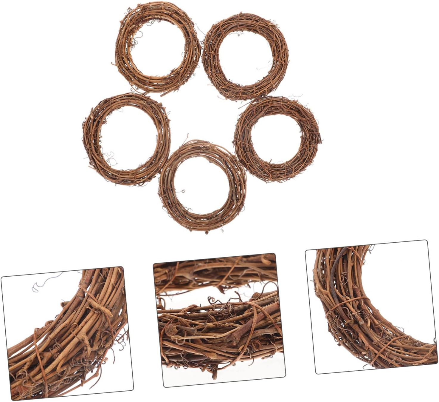 Unomor 5pcs Woven Rattan Wreath for Home Decor