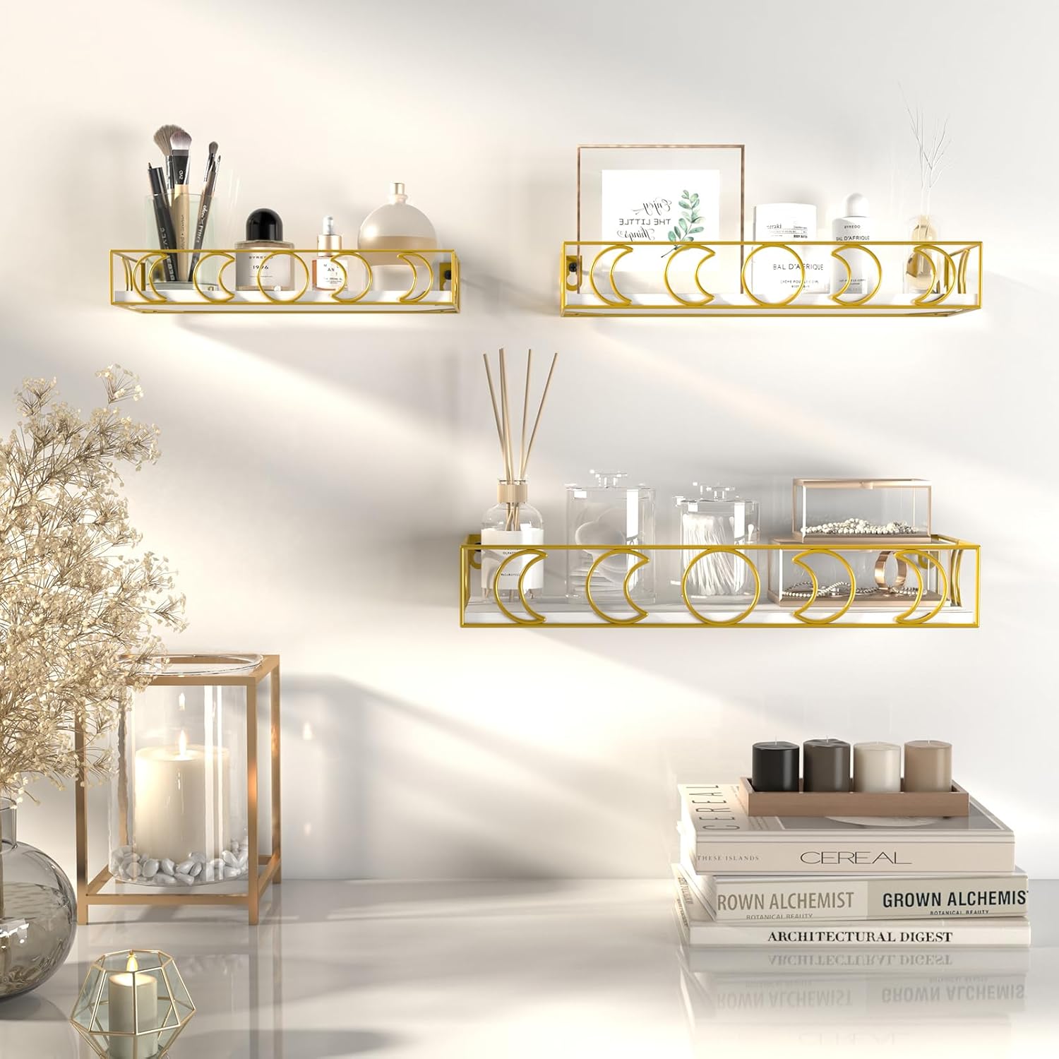 PHAREGE Moon Phase Floating Shelves Set of 3