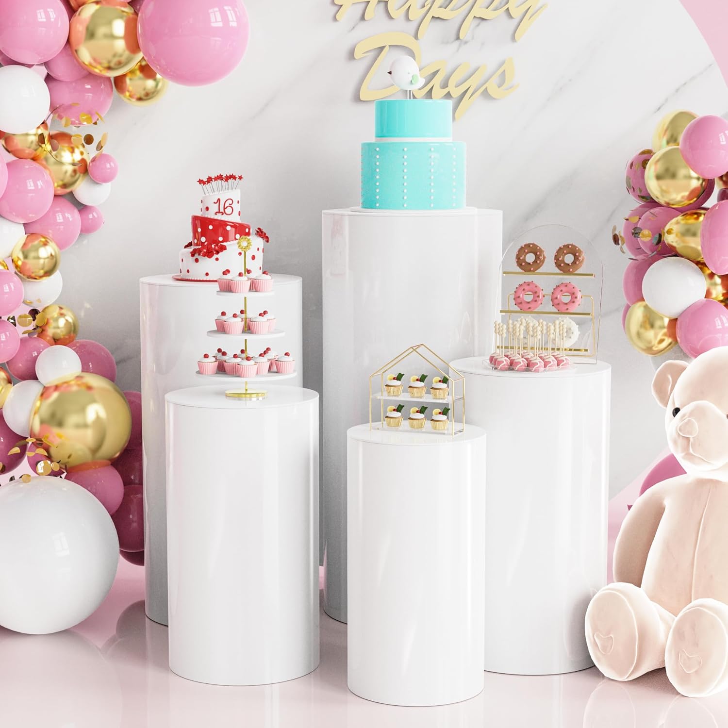 Wokceer 5Pcs Round Cylinder Pedestal Stands for Party Displays