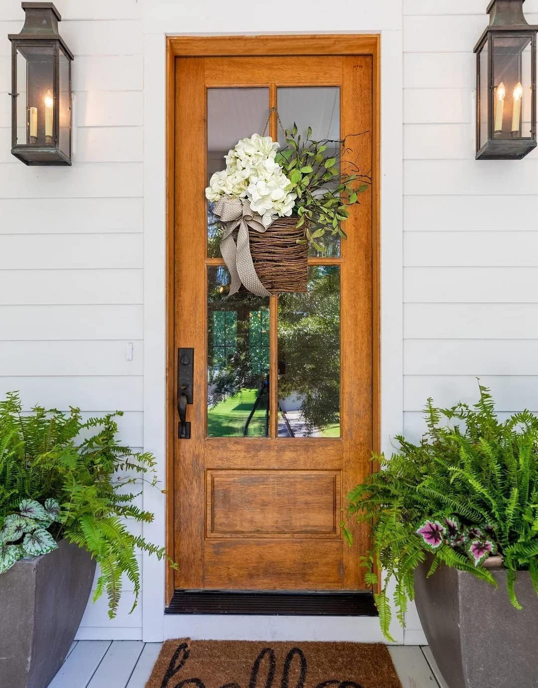 2025 Cream Hydrangea Door Wreath with Rattan Basket