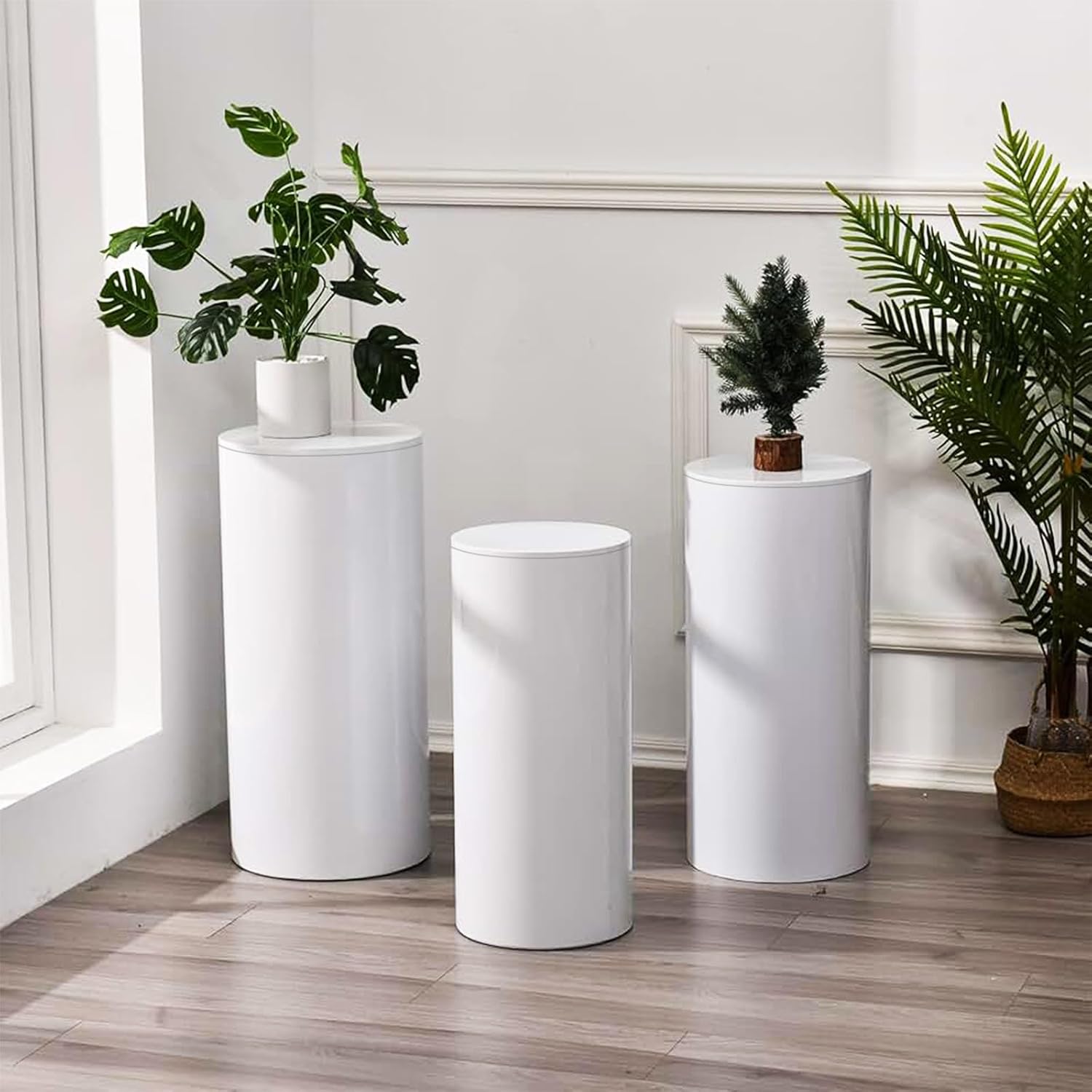 ANMINY 3PCS White Cylinder Pedestal Stand Set
