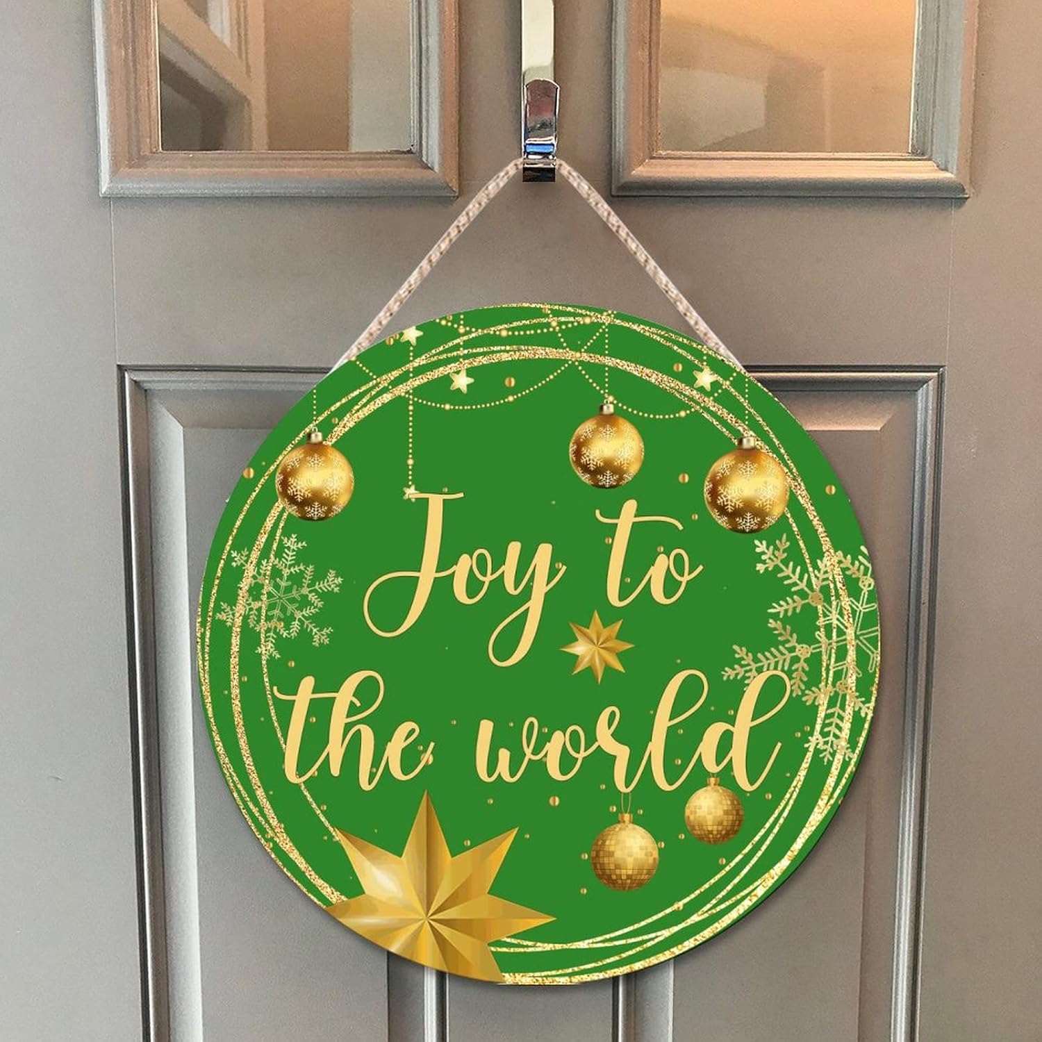 Farmhouse Front Door Hanger Christmas Gold Wreath Decoration