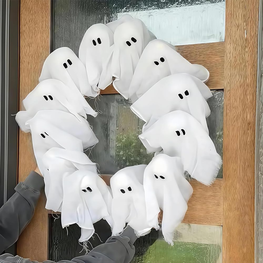 Treayes Handmade Ghost Garland LED Light Wreath