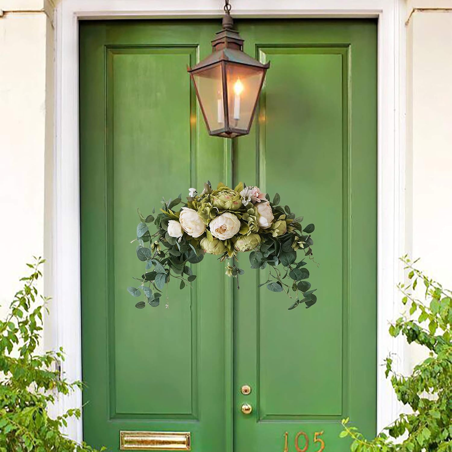 INFILM 30 Inch Wedding Artificial Peony with Green Leaves Swag