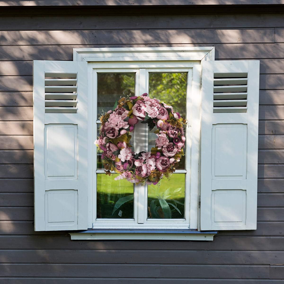 BOMAROLAN 19 Inch Artificial Peony Wreath