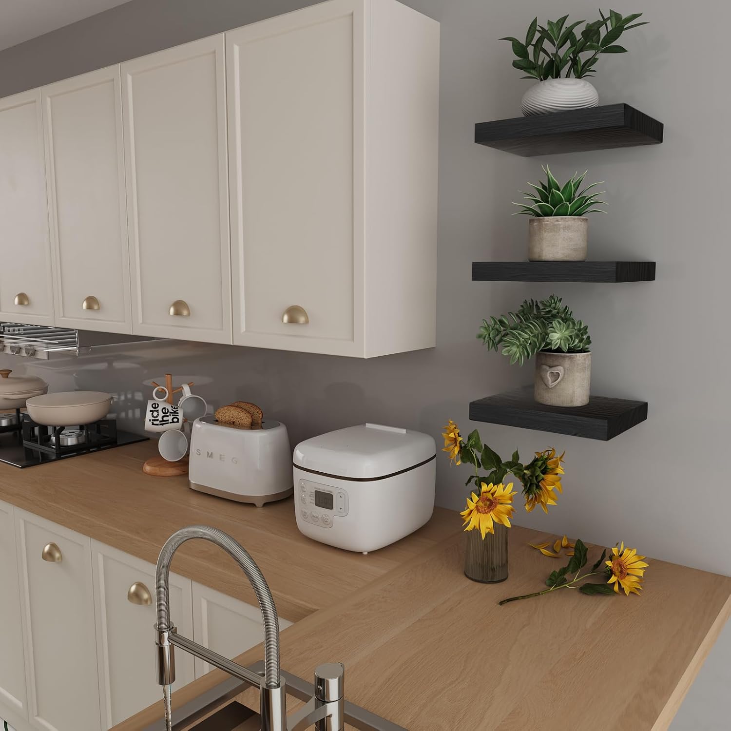 Set of 3 Floating Wall Shelves Black 12x9 Inch