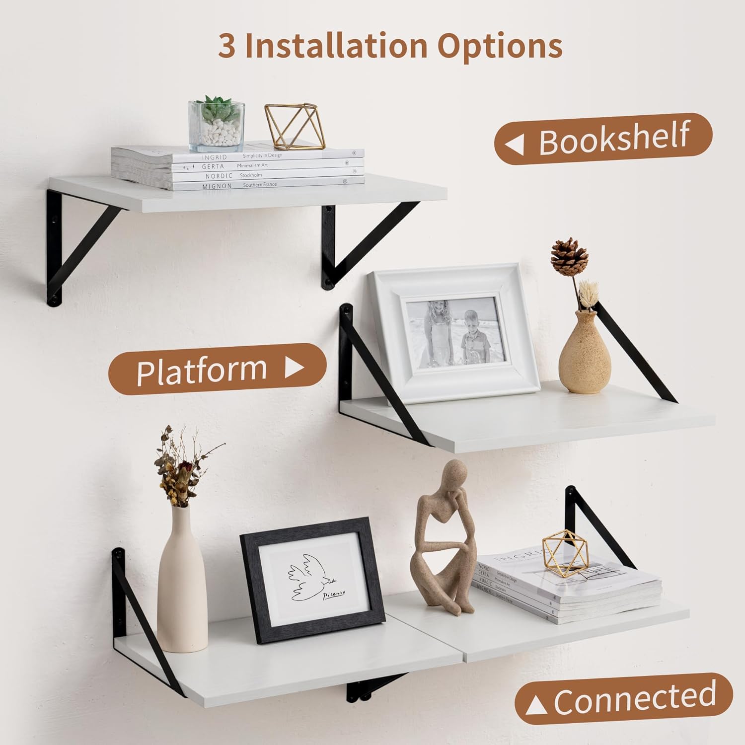 Axeman Deep Floating Shelves Set of 2 16W x 12D White Wall Shelves