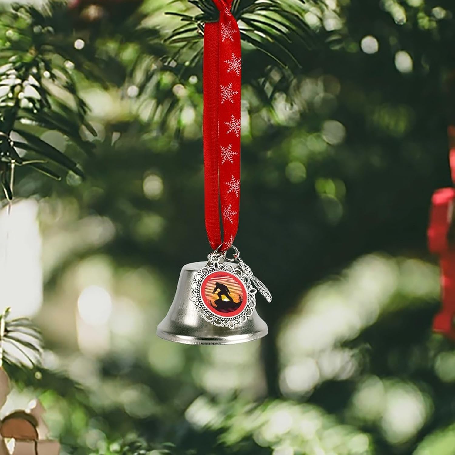 Vintage Bigfoot Silhouette Christmas Hanging Bell Ornament