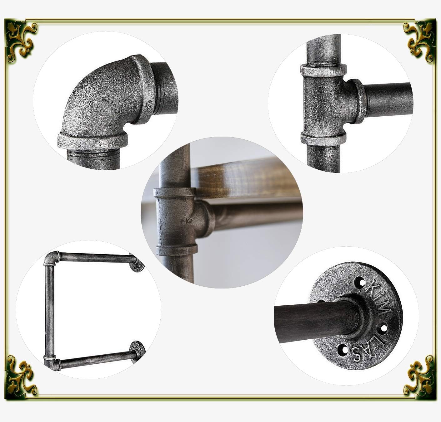 BIXIRAO 4-Tier Industrial Pipe Shelf Brackets