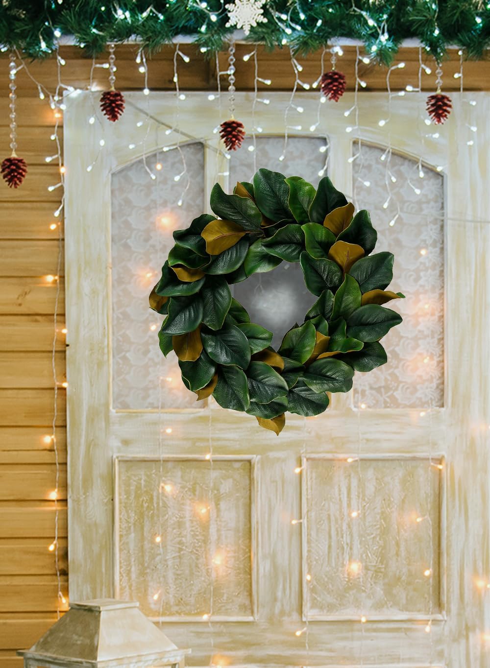 Serene Spaces Living Artificial Green Magnolia Leaf Wreath