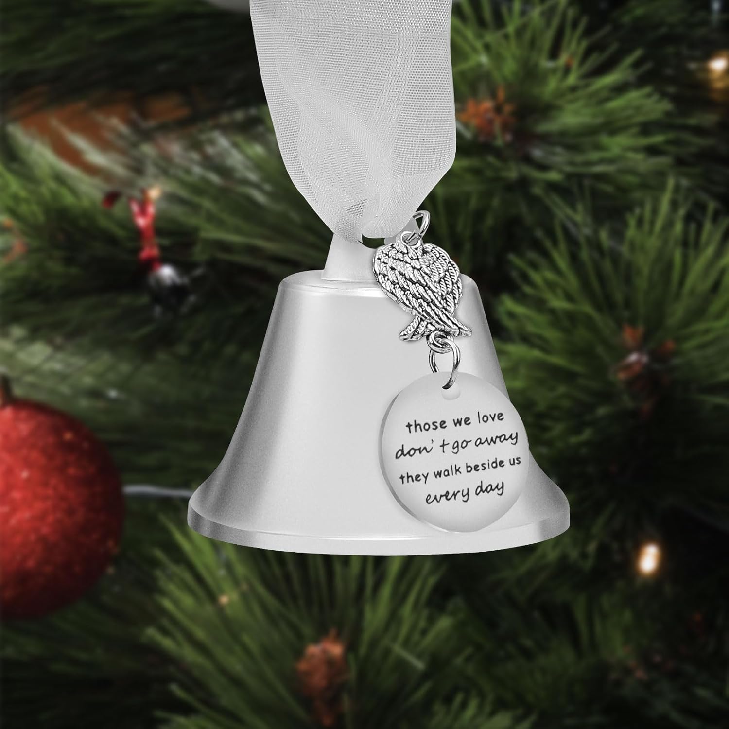Silver Christmas Bell Ornament with Angel Wings