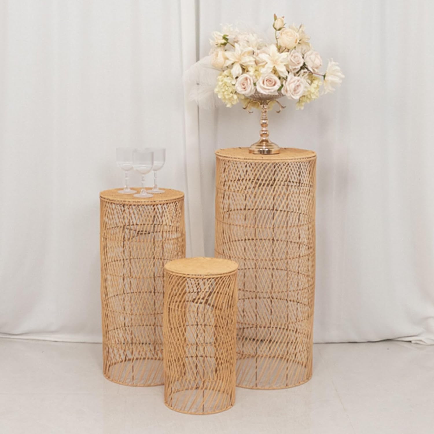 Efavormart Set of 3 Wicker Floor Lamp Shades with Wave Patterns