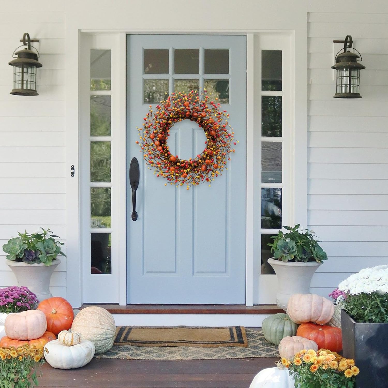 TEMPUS Fall Berry Wreath 20 Inch Autumn Decor