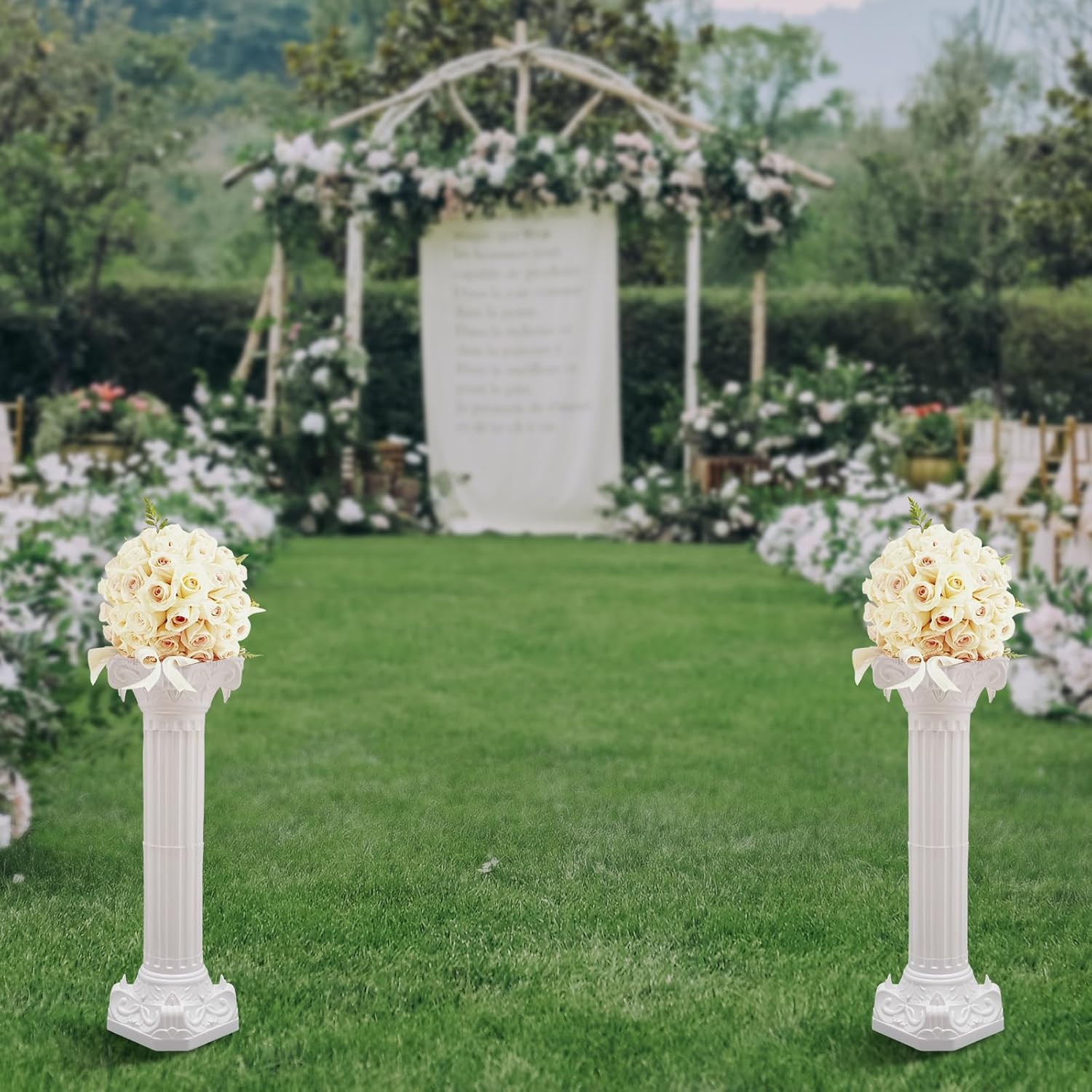 White Roman Column Stand 2Pcs 1063x3465 Inch Wedding Decor