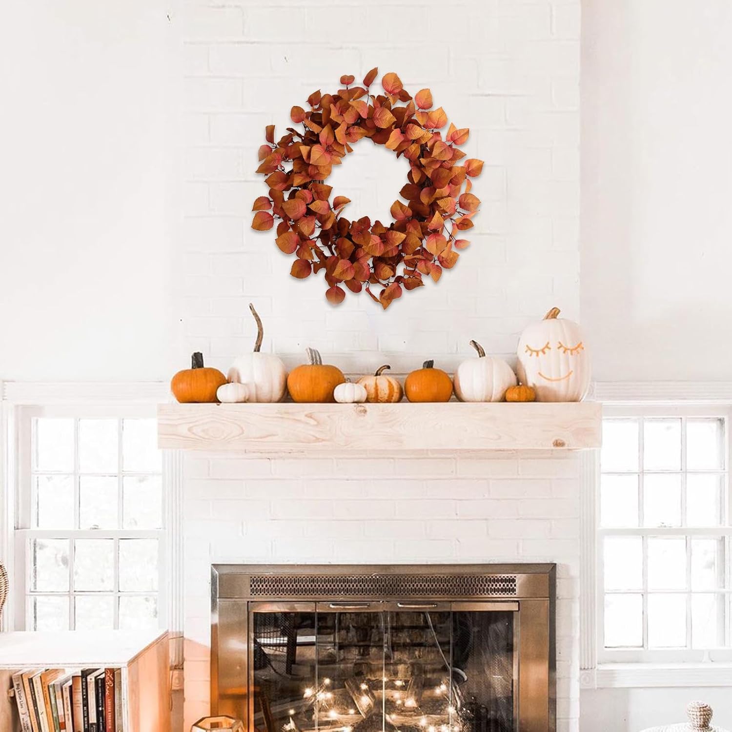 20 Inch Artificial Fall Leaves Wreath for Autumn
