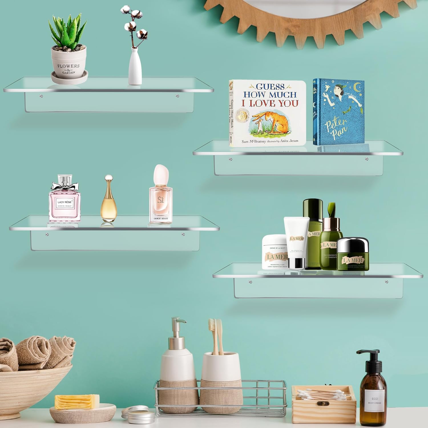 12 Inch L-Shaped Clear Floating Shelf 4 Pack