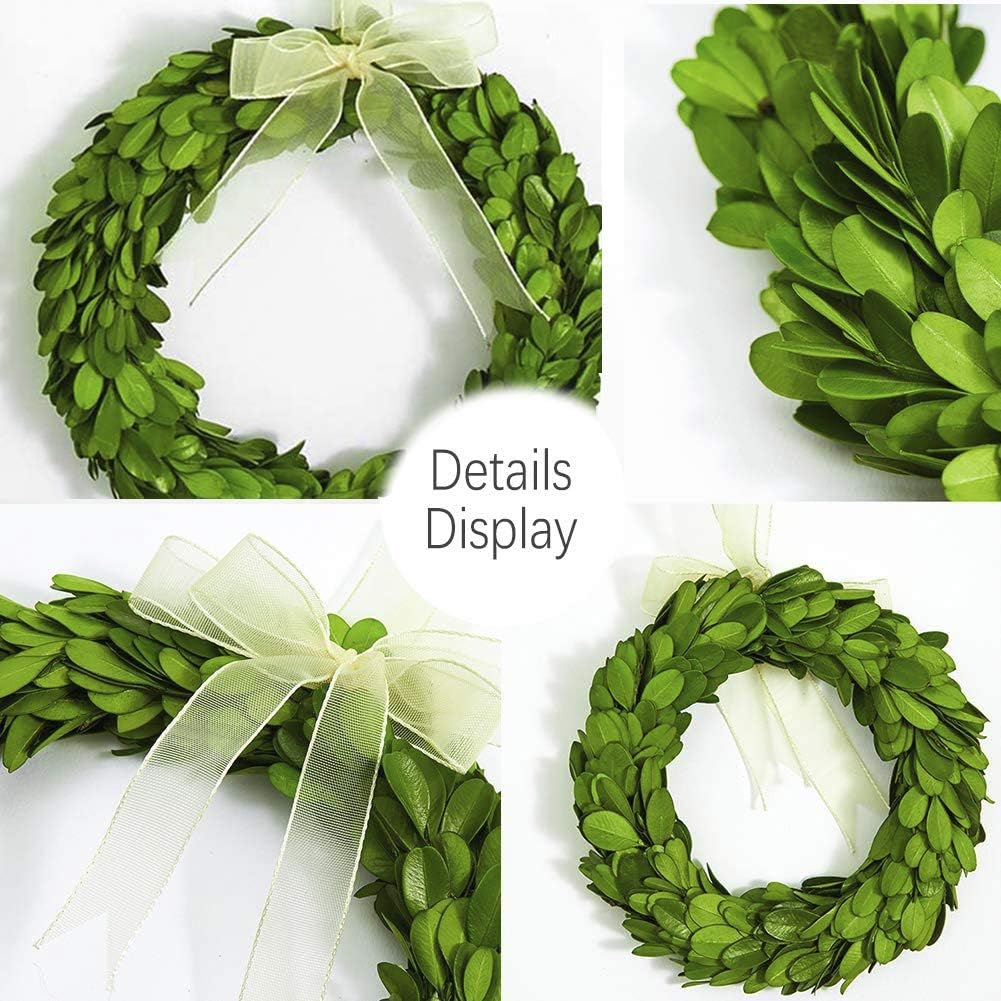 10 Mini Boxwood Wreath with Green Silk Ribbon for Home