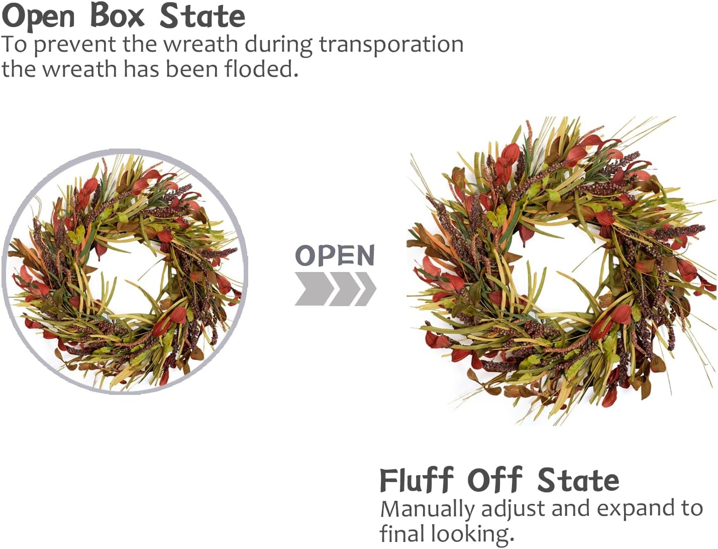 TEMPUS 20 Inch Autumn Red Leaf Wreath