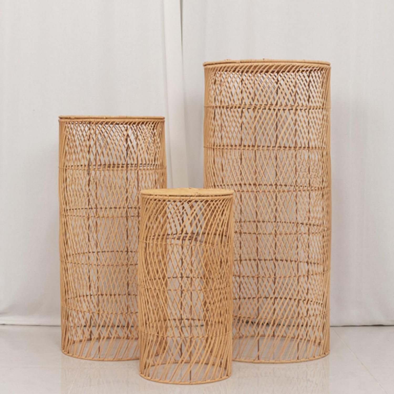 Efavormart Set of 3 Wicker Floor Lamp Shades with Wave Patterns