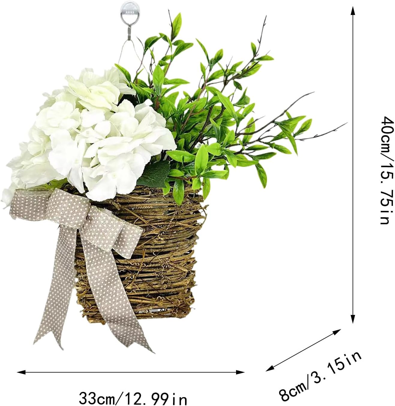 Cream Hydrangea Door Wreath Basket Hanger