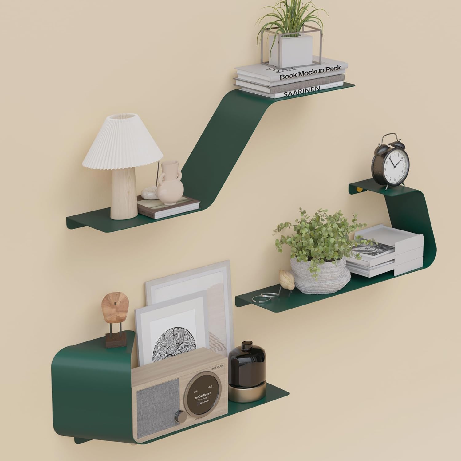 Set of 3 Floating Metal Wall Shelves for Home Storage