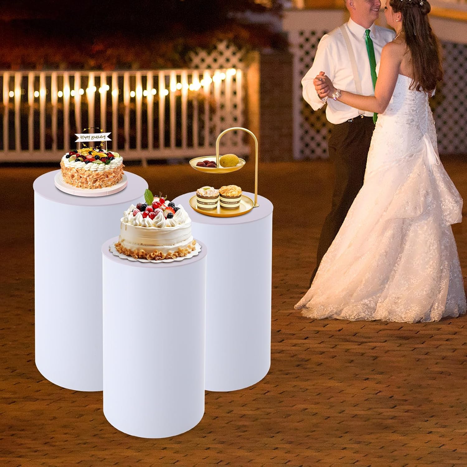 3pcs White Cylinder Display Pedestal Stand for Parties