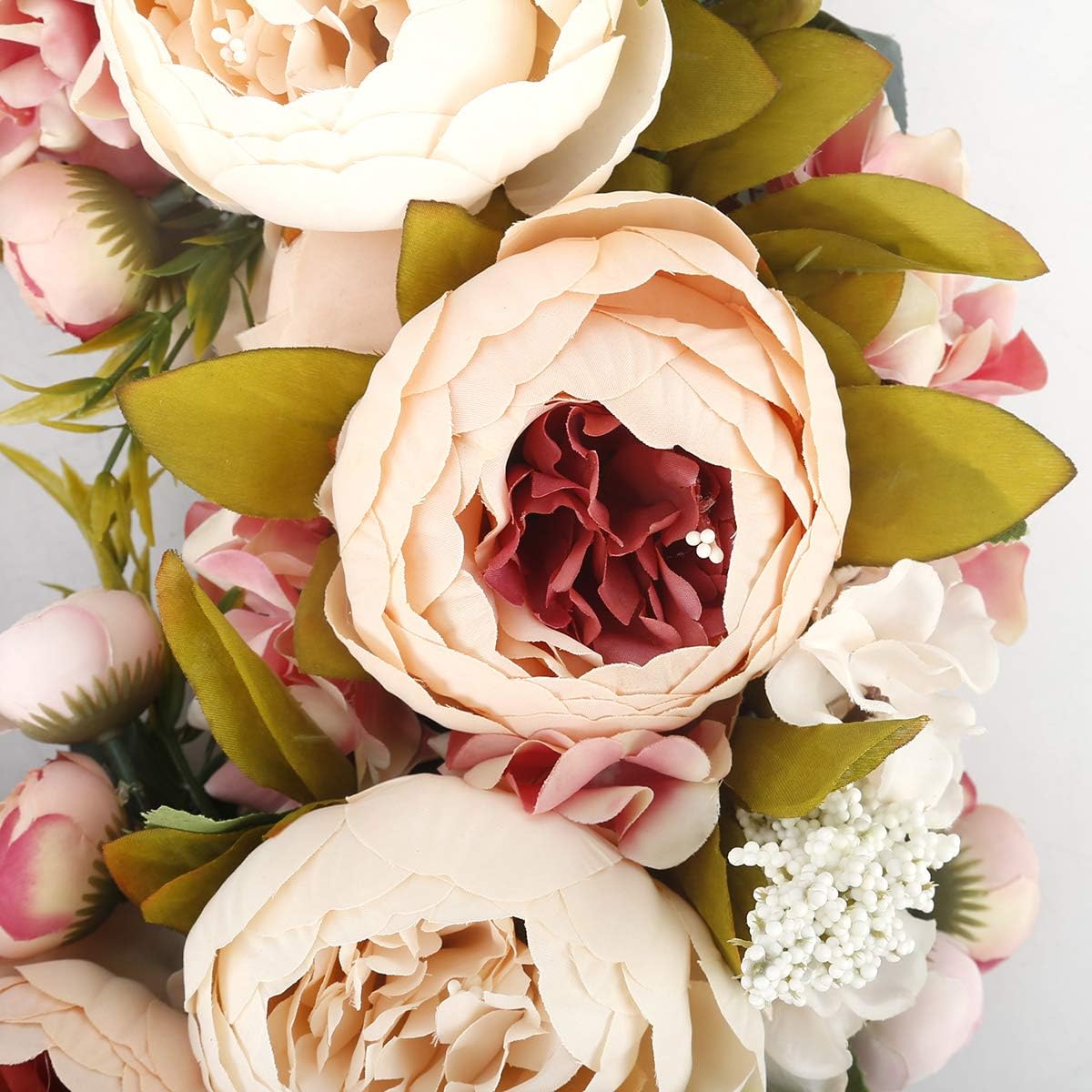 BOMAROLAN 19 Inch Artificial Peony Flower Wreath