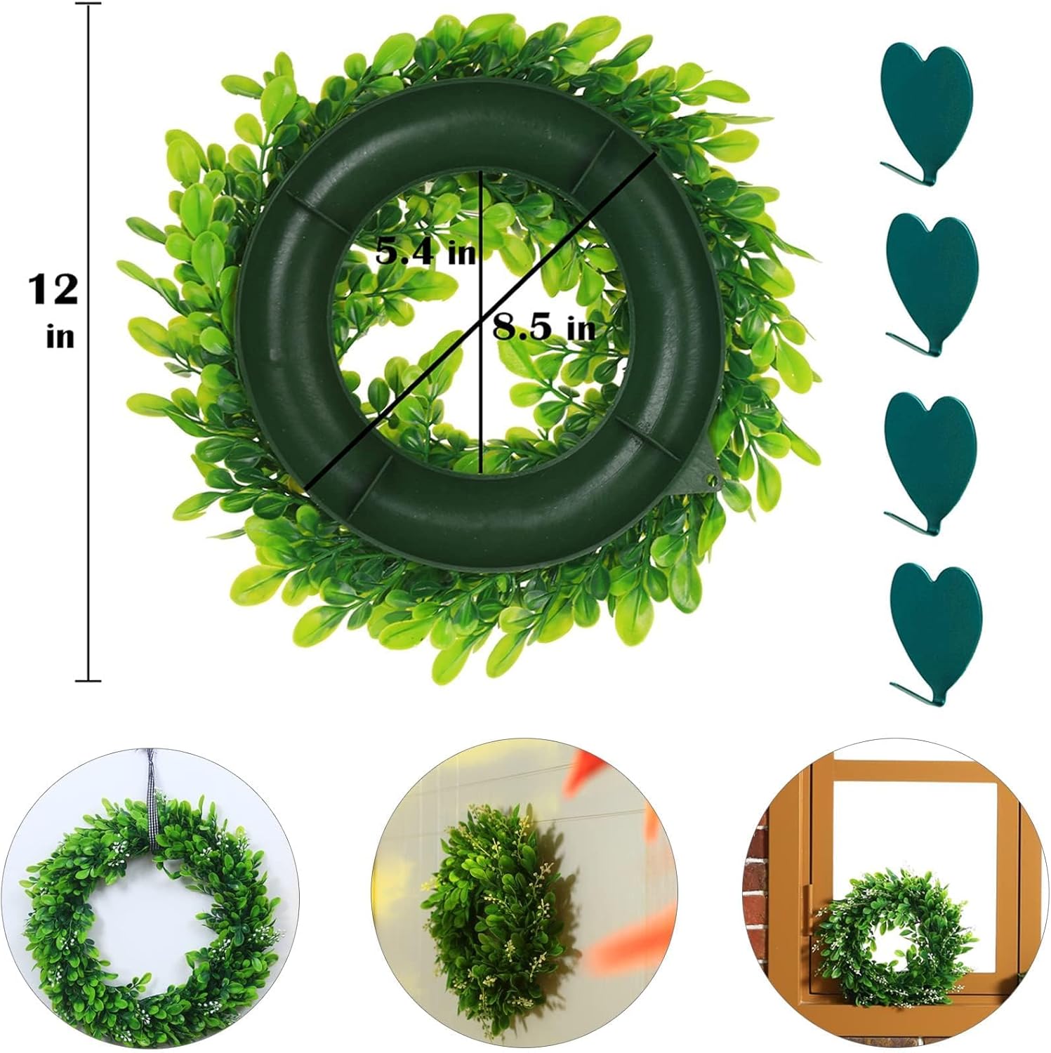 4 Pack Artificial Boxwood Wreaths 12 Inches