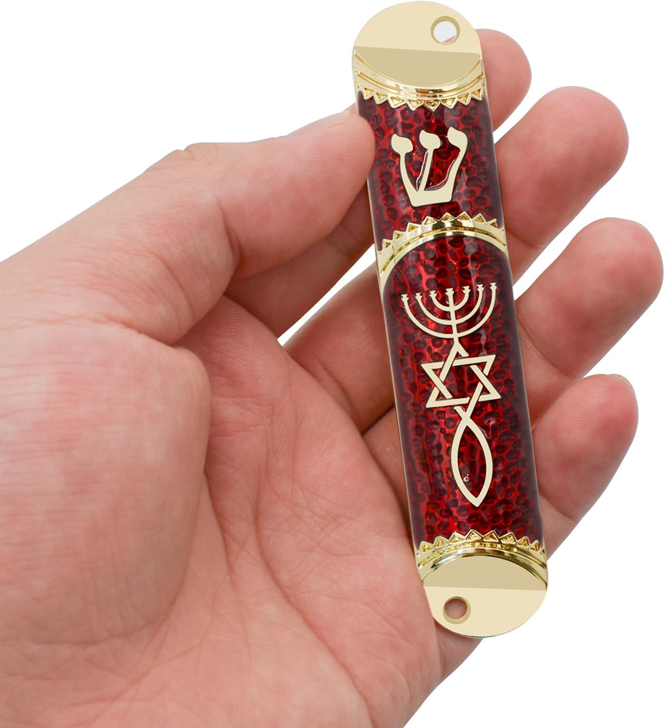 MrMrKura Red Metal Mezuzah with Scroll for Door
