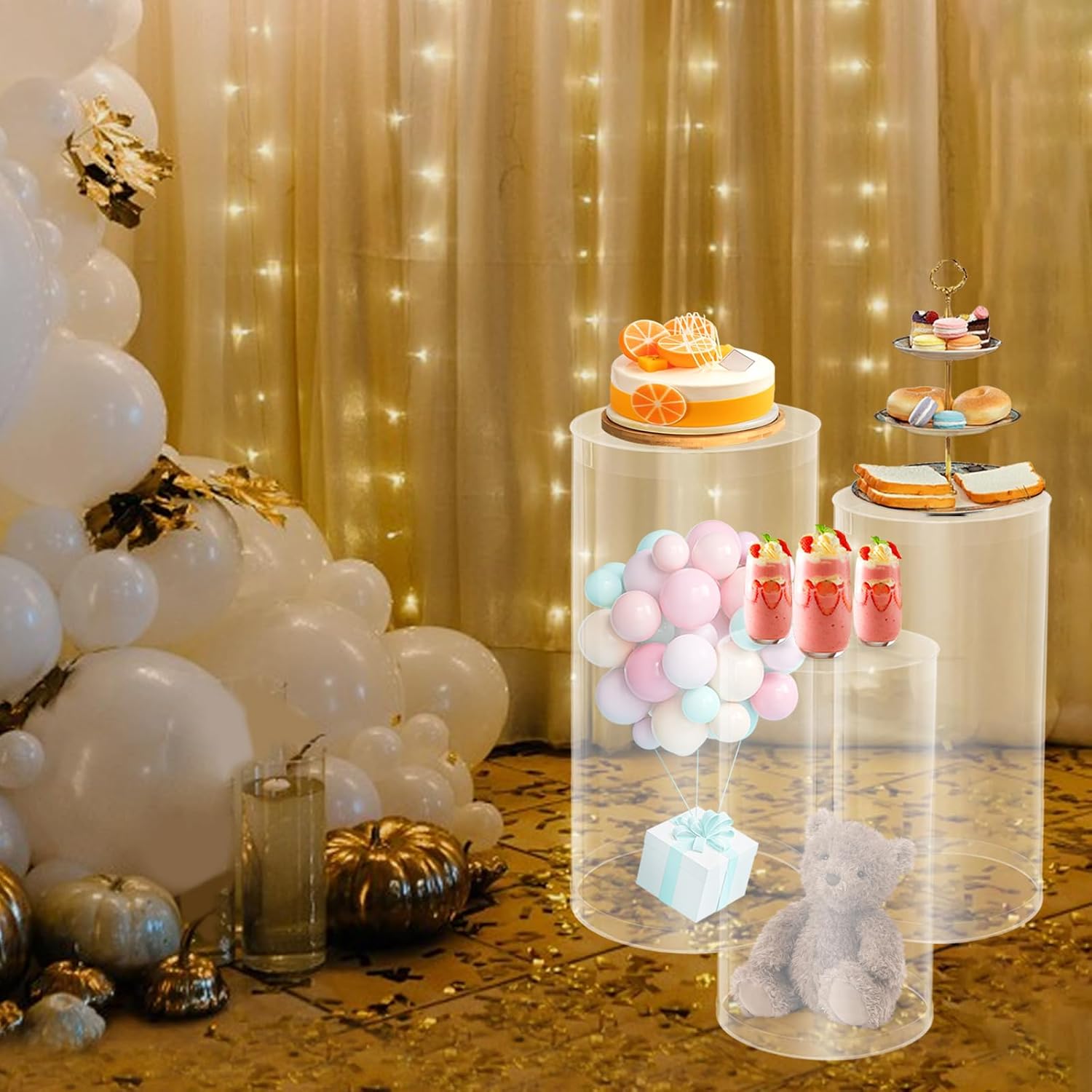 DYRABREST Clear Cylinder Pedestal Stands 3Pcs Wedding Decor Display