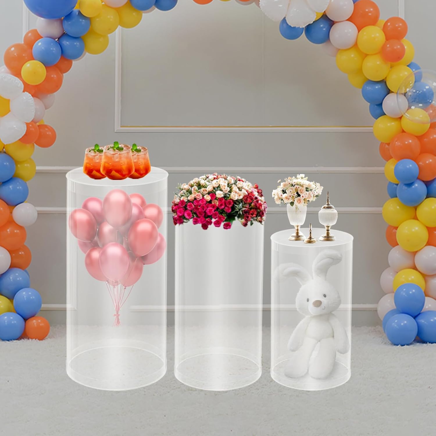 3Pcs Clear Cylinder Pedestal Stands for Party Wedding Decor